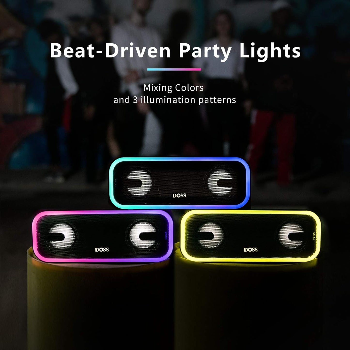 Bluetooth Speaker, Soundbox Pro+ Wireless Pairing Speaker with 24W Stereo Sound, Punchy Bass, IPX6 Waterproof, 15Hrs Playtime, Multi-Colors Lights, for Home,Outdoor-Black