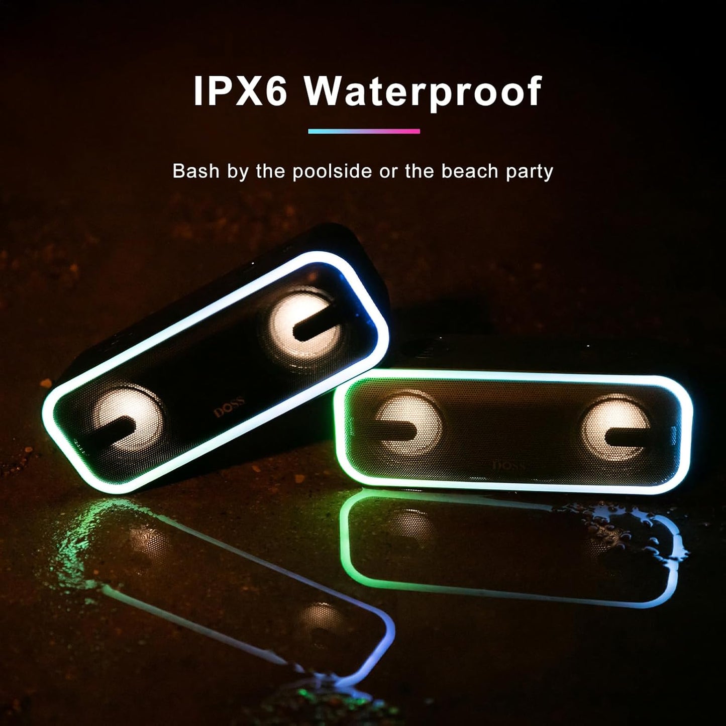Bluetooth Speaker, Soundbox Pro+ Wireless Pairing Speaker with 24W Stereo Sound, Punchy Bass, IPX6 Waterproof, 15Hrs Playtime, Multi-Colors Lights, for Home,Outdoor-Black