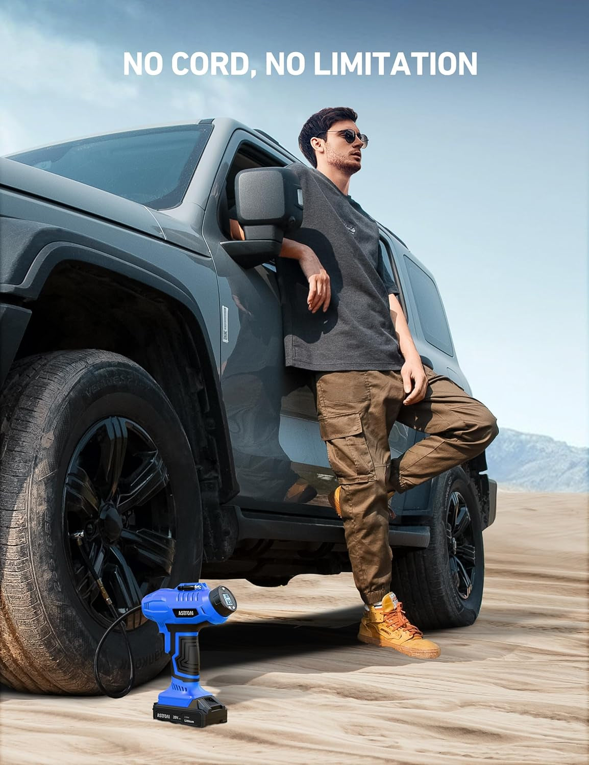 Cordless Tire Inflator Air Compressor 20V Rechargeable Battery Powered 160PSI Portable Handheld Air Pump with 12V Car Power Adapter Digital Pressure Gauge for Cars Motorcycles JY16P160-18(C2)