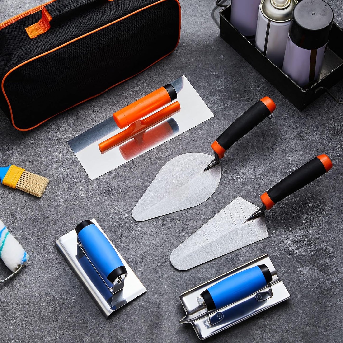 6 Pcs Masonry Tools Set, Cement Trowel Edger Groover with Bag