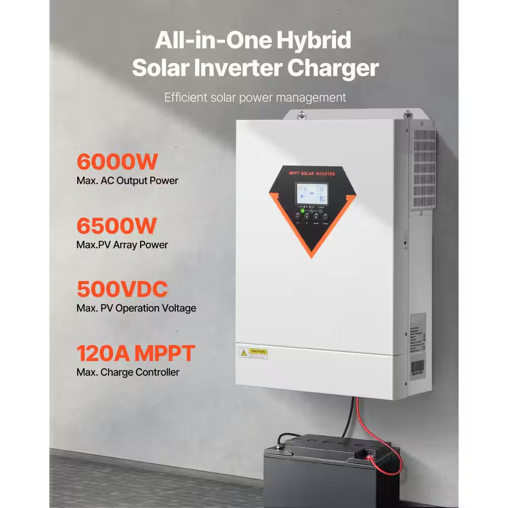 Hybrid Solar Inverter 3500W All in One Pure Sine Wave Charger 24 V DC to 220/230V AC Built-In 100A MPPT Solar Controller