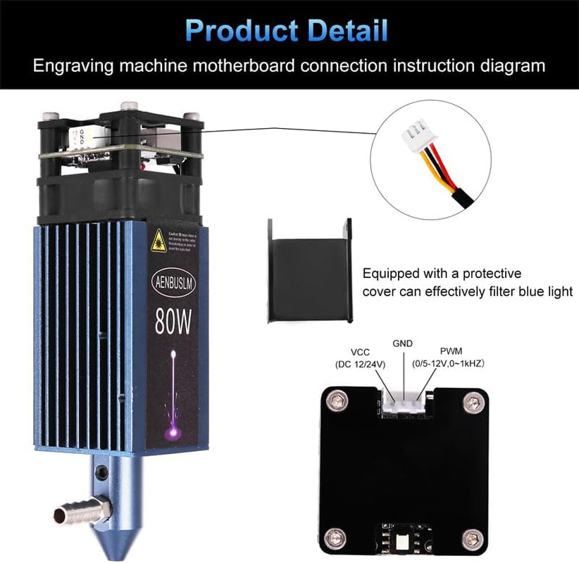 80W Laser Module with Air Assit, Laser Engraving Cutting Module for Laser Cutter & Laser Engraver Machine,10W Output Power,Built in Fac,Double Ultra-Fine Compressed Spot CNC Carving DIY Laser Master