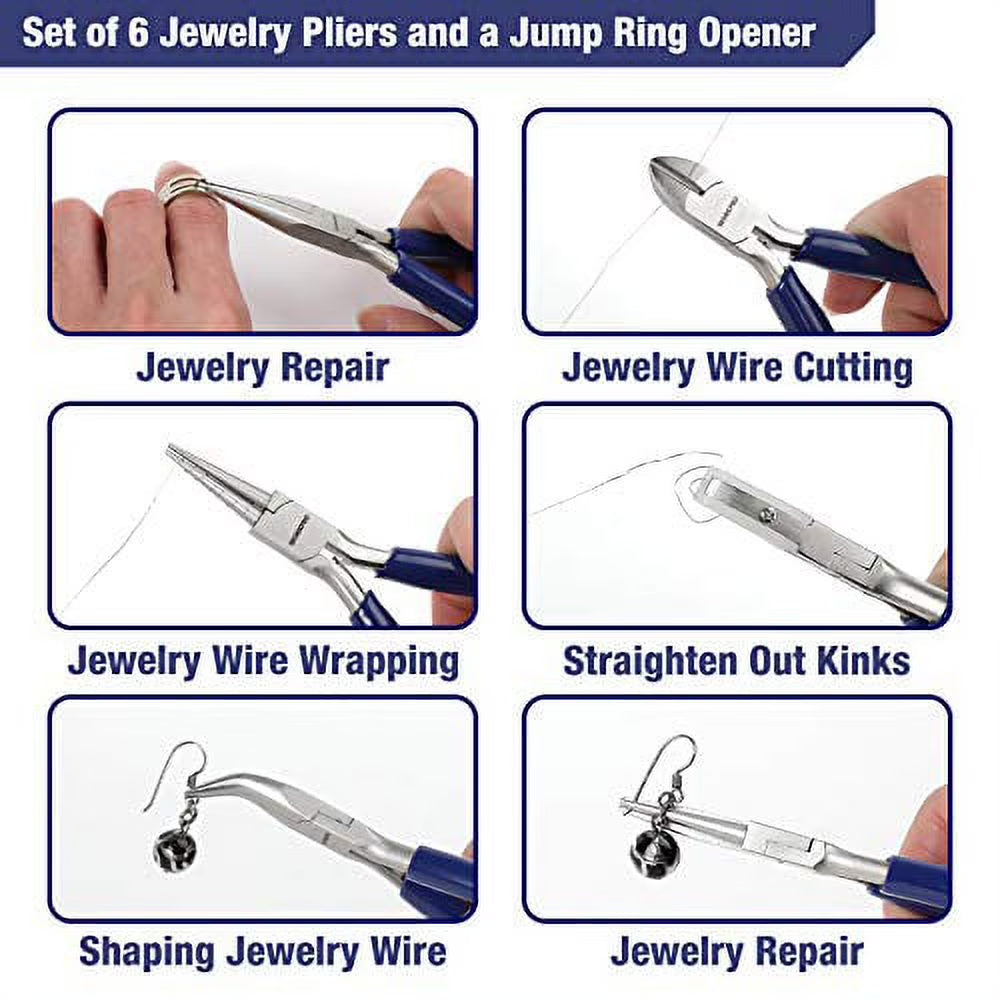 7-Piece Jewelry Pliers Set, Professional Pliers for Jewelry Making Tools with Easy Carrying Pouch, Wire Cutters for Jewelry Making, Chain Nose Pliers, Craft Pliers, Earring Pliers