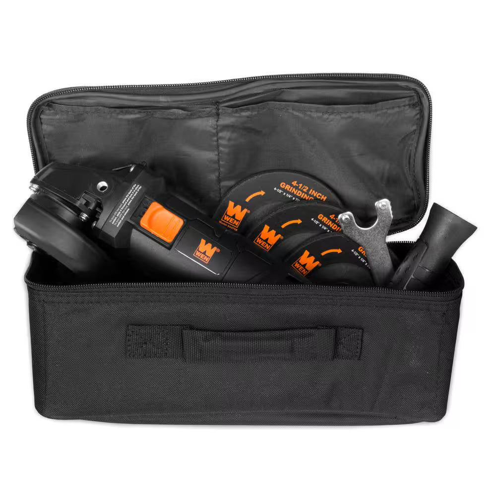 7.5 Amp Corded 4-1/2 In. Angle Grinder with Reversible Handle, 3 Grinding Discs and Carrying Case