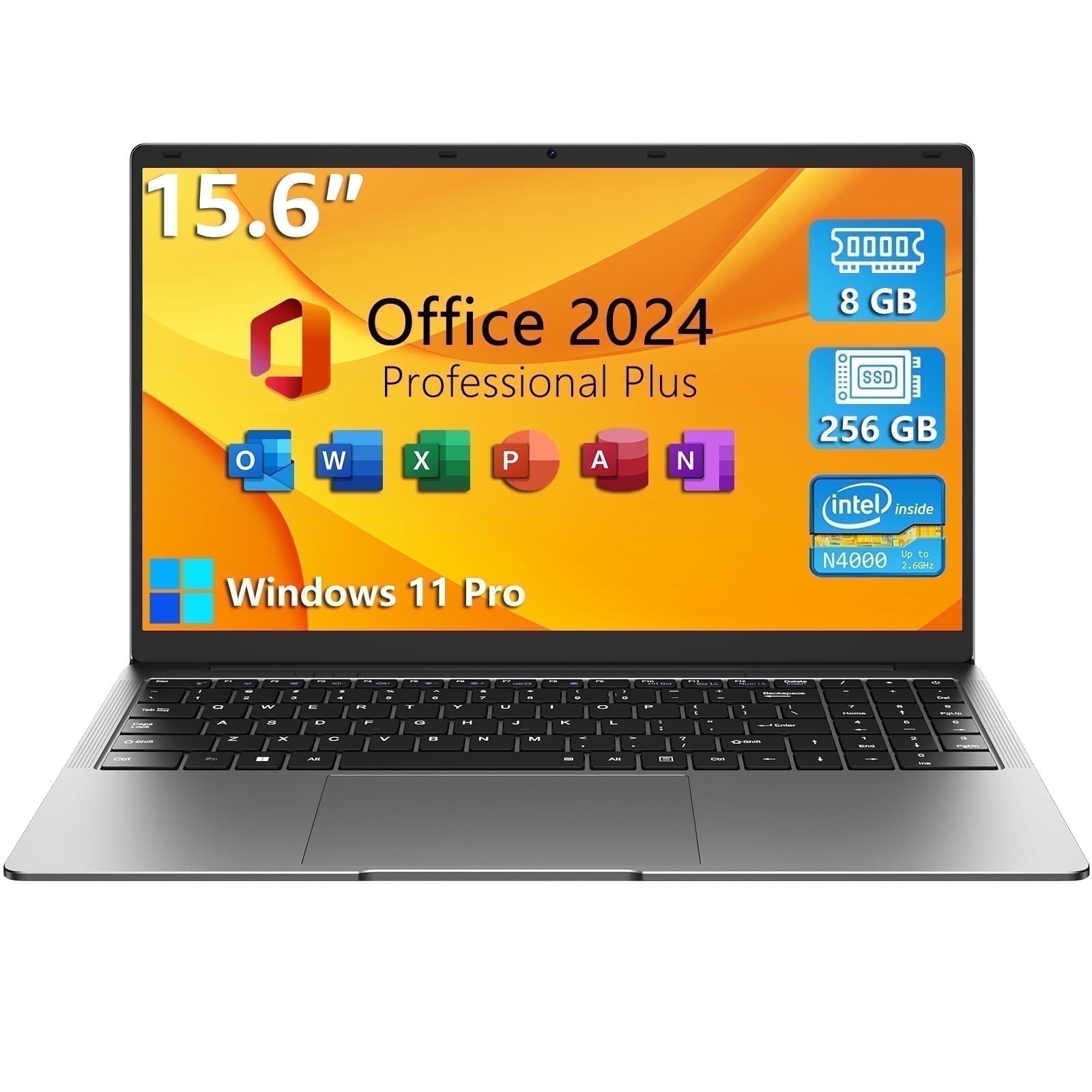 15.6" Laptop Computer,8Gb RAM 256GB Ssd,Windows 11 Pro Bussiness Notebook PC,MS Office 365,Intel Celeron N4000(Up to 2.6Ghz) 100% Srgb Screen,2.4G/5G Dual Band Wifi