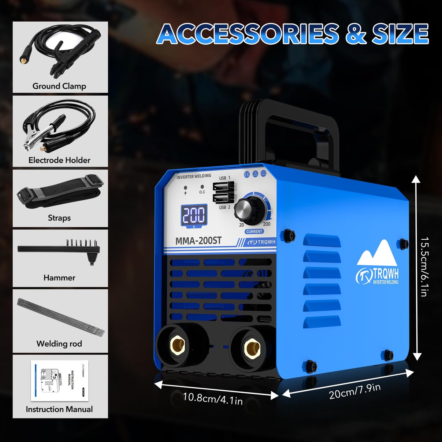200A MMA Welding Machine 110V Stick Welder Machine Portable ARC Welder with IGBT Digital Display Hot Start for Beginners and Professionals Welder