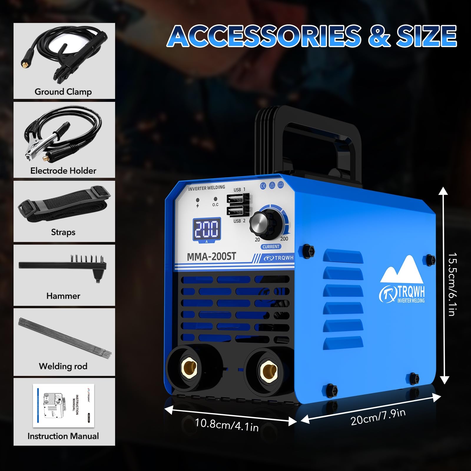 200A MMA Welding Machine 110V Stick Welder Machine Portable ARC Welder with IGBT Digital Display Hot Start for Beginners and Professionals Welder