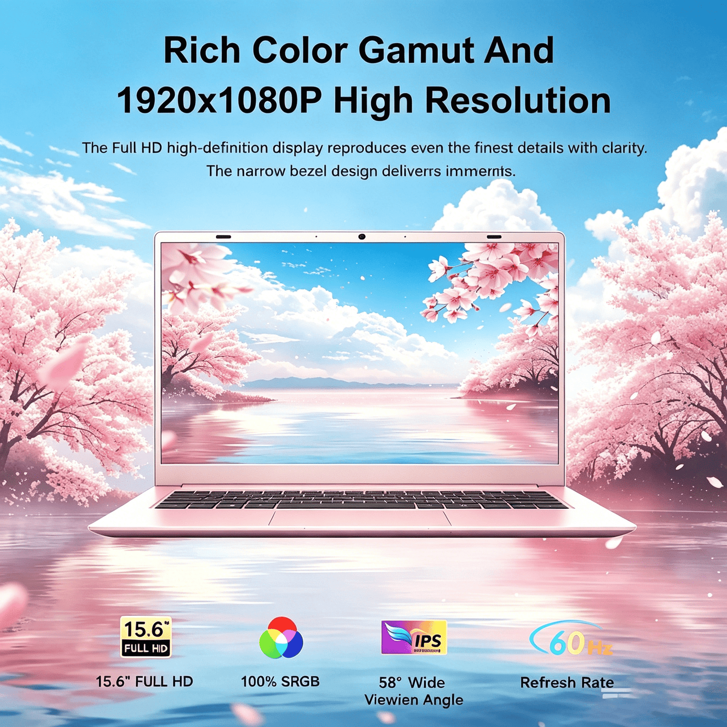 15.6" Pink Laptop Computer, 16GB RAM 512GB SSD, Intel 6500Y (Up to 3.4Ghz) with Office 2024, Windows 11 Pro Laptop, IPS FHD Display, Notebook PC for Business, Student, Office