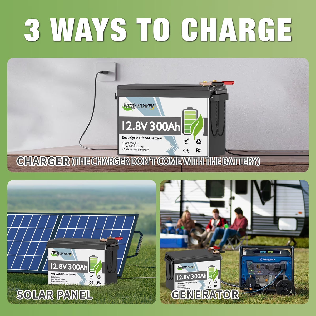 12V 300Ah Lifepo4 Battery, for Rv,Solar,,Home Energy Storage,Off-Grid, Deep Cycles Lithium Batteries