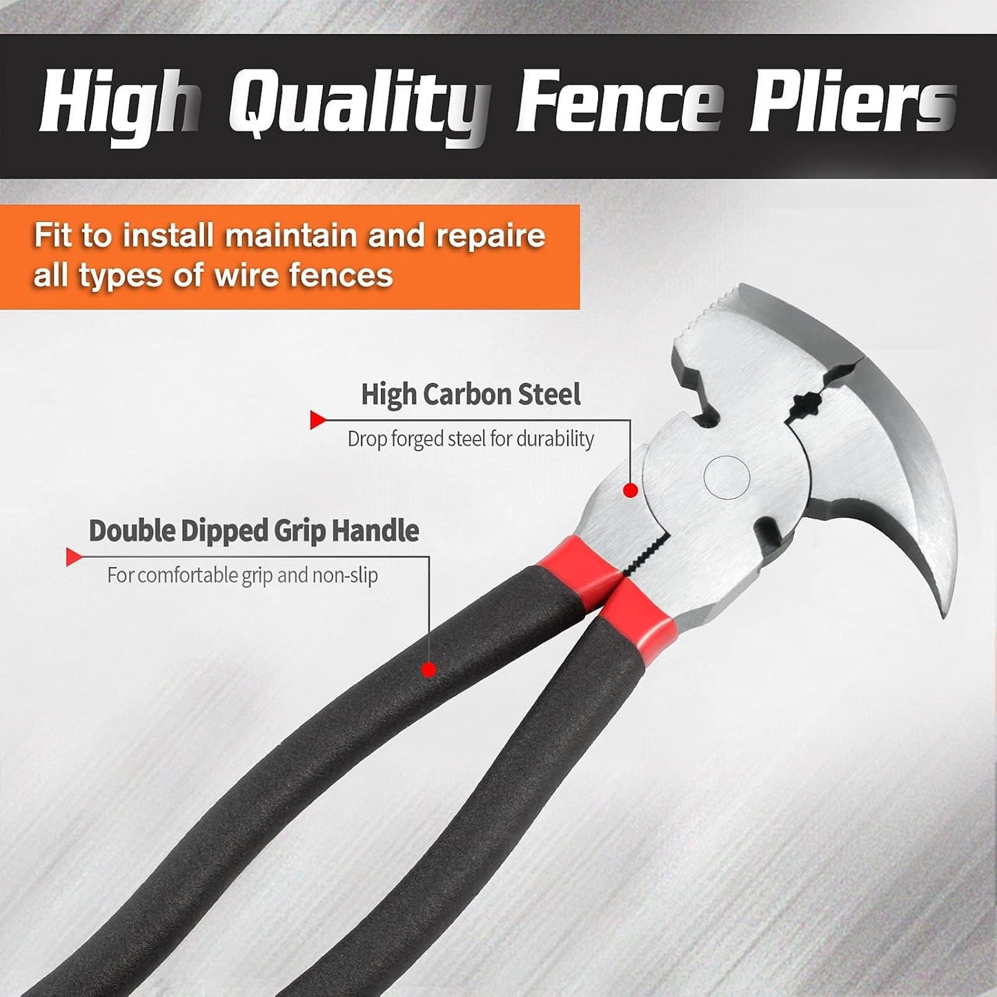 10.5 Inch Fencing Pliers Staple Puller Fence Solid Joint Pliers Fence Pliers Fencing Pliers Fence Tool Pliers Heavy Duty Fence Pliers Multi Purpose Fence Tool Fencing Pliers with Hammer Head