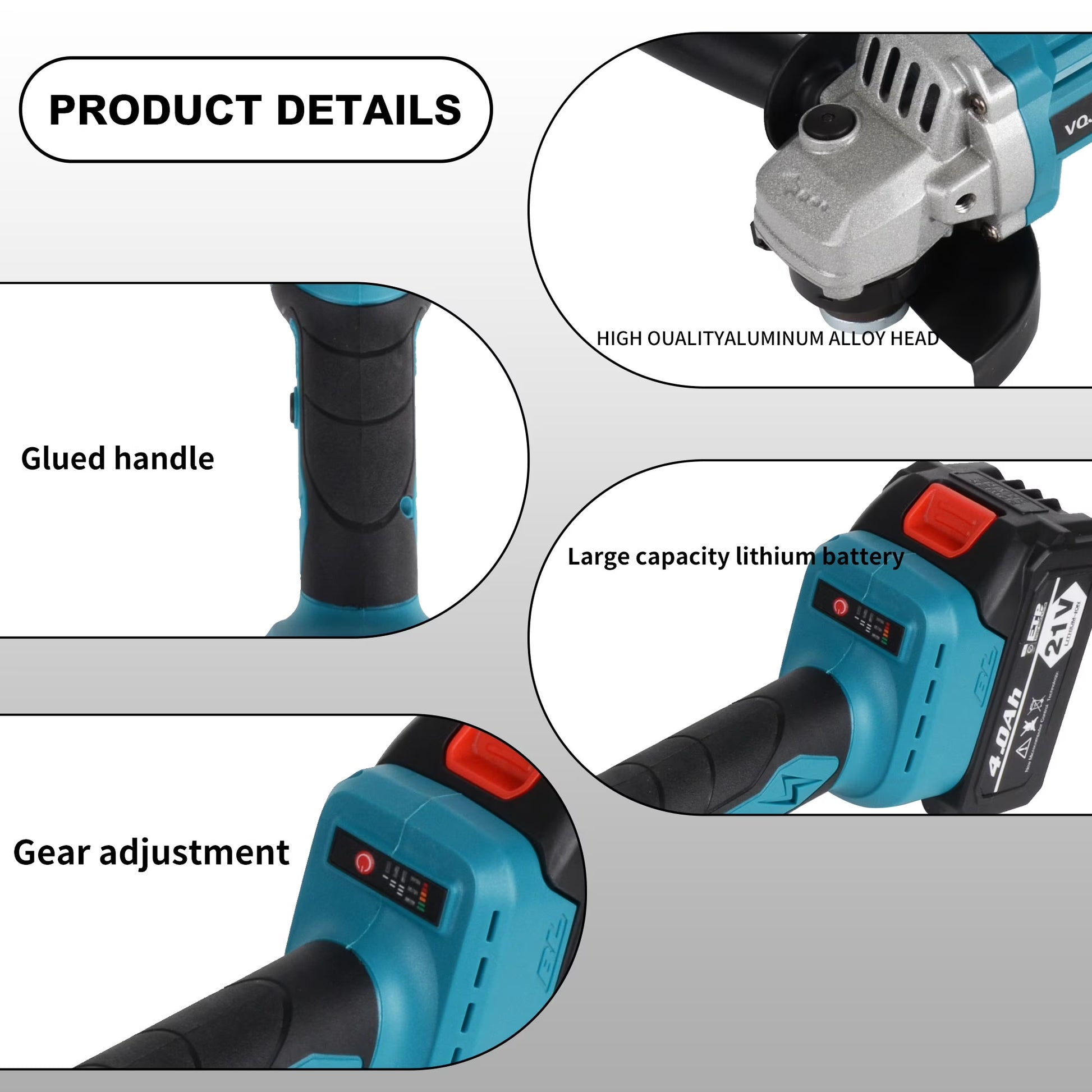21V Cordless Angle Grinder, 4.0Ah Battery & 2A Fast Charger, 12000RPM Brushless Motor, Power Angle Grinder with Cutting & Grinding Wheels, Flap Discs for Wood Metal & Rust Removal
