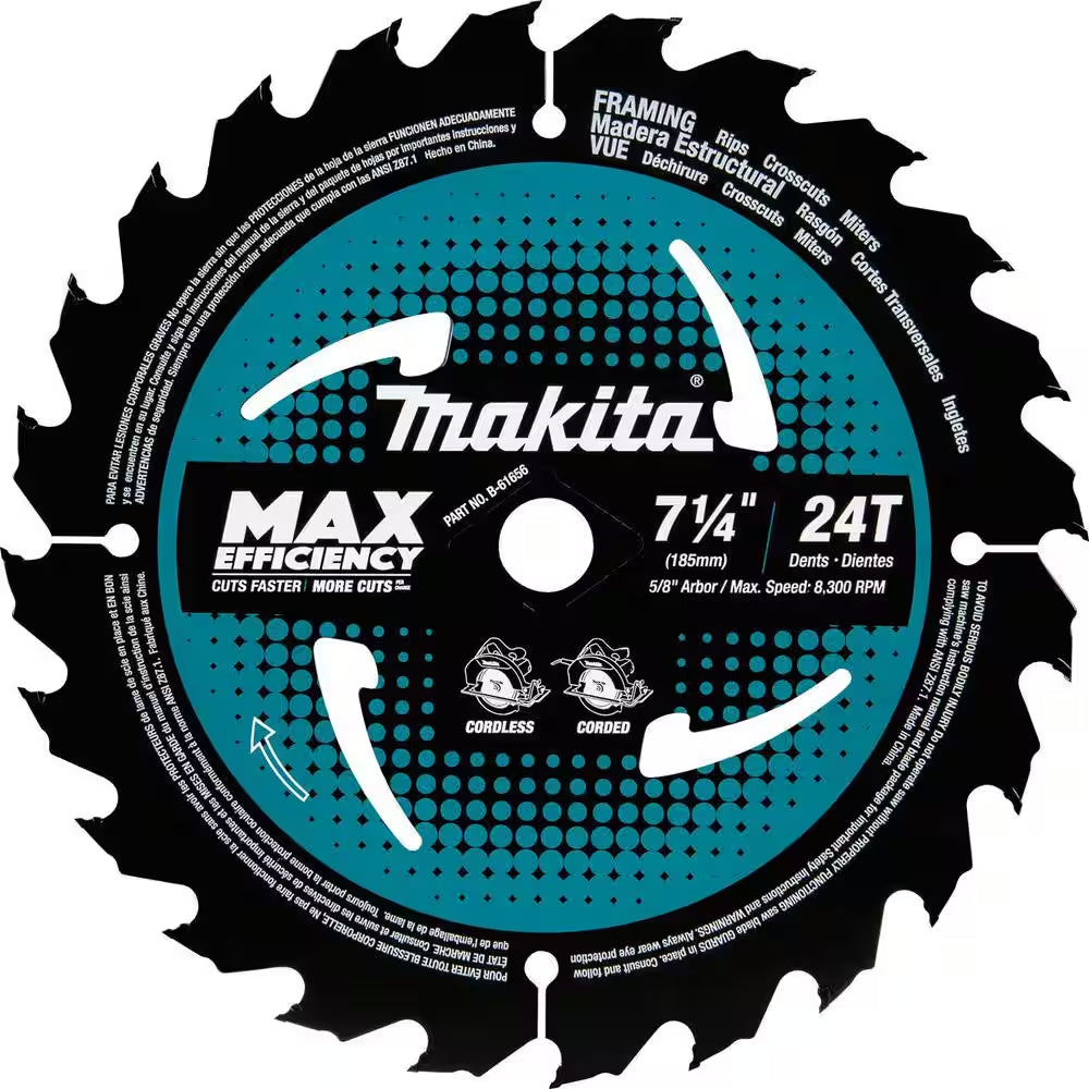 7-1/4 In. 24T Carbide-Tipped Max Efficiency Ultra-Thin Kerf Circular Saw Blade, Framing (3-Pack)