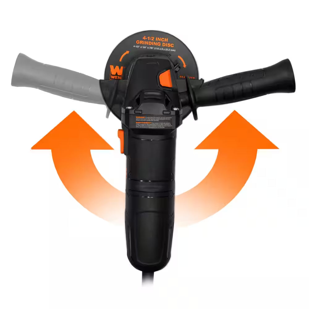 7.5 Amp Corded 4-1/2 In. Angle Grinder with Reversible Handle, 3 Grinding Discs and Carrying Case