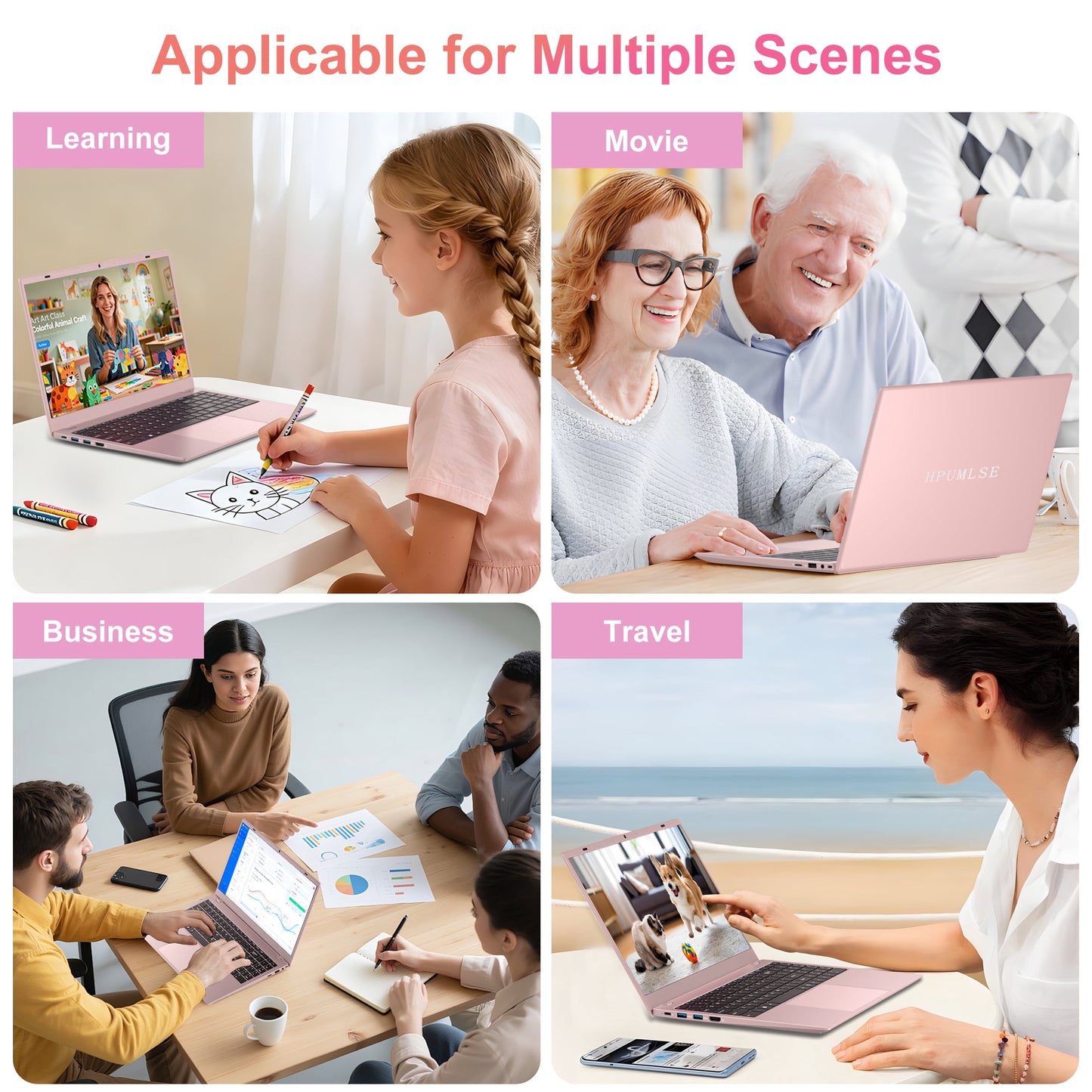 15.6" Pink Laptop Computer, 16GB RAM 512GB SSD, Intel 6500Y (Up to 3.4Ghz) with Office 2024, Windows 11 Pro Laptop, IPS FHD Display, Notebook PC for Business, Student, Office