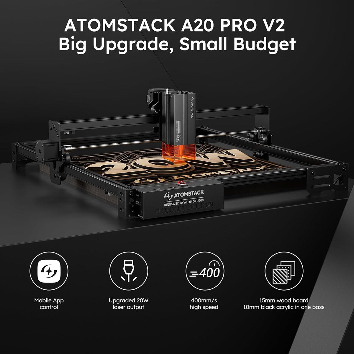 20W A20 PRO V2 Laser Engraver, 0.06Mm High Accuracy Laser Cutter for Wood, Metal, Acrylic and Glass, Professional DIY Laser Engraving Machine with Eye Protection