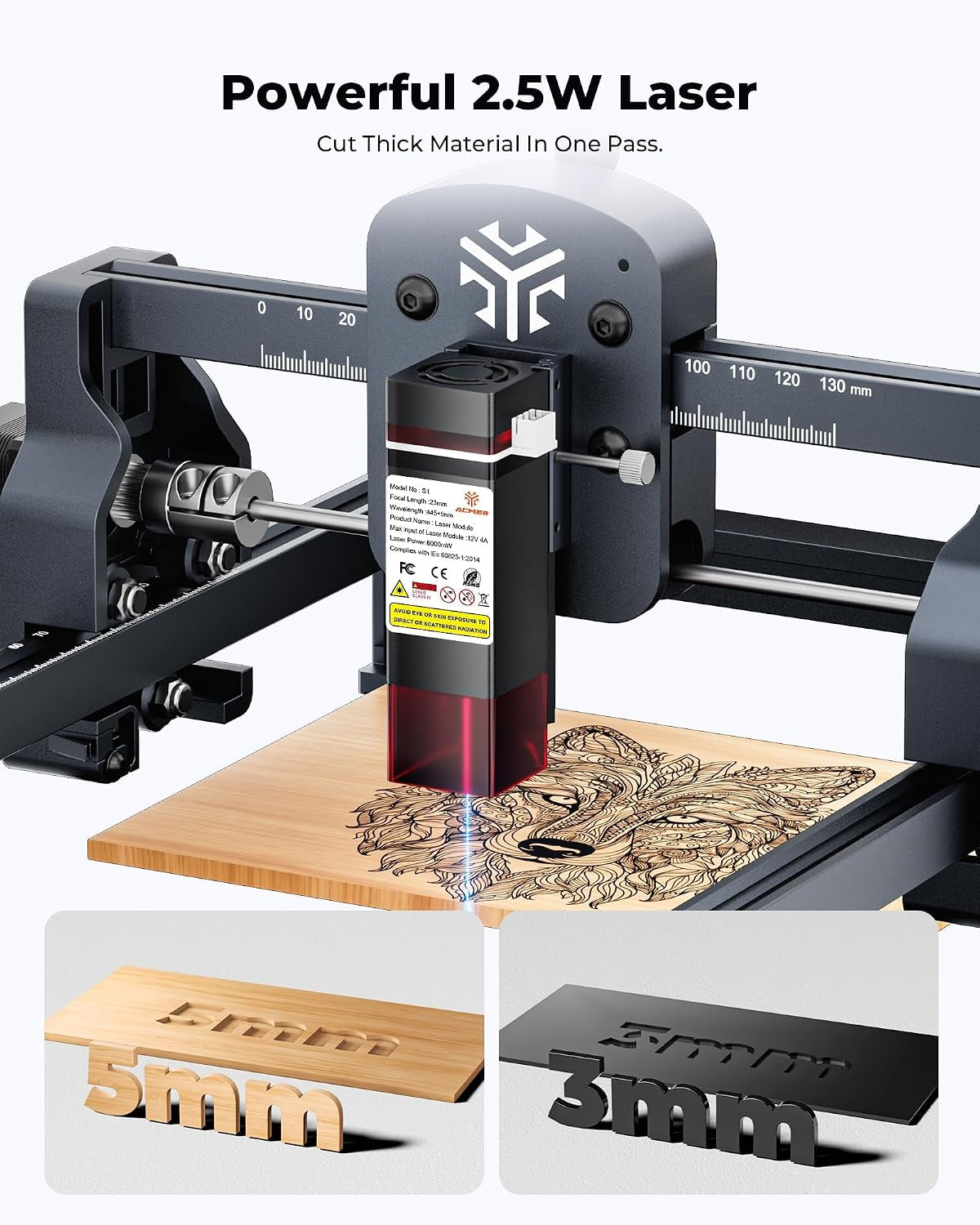 S1 Laser Engraver, 6000Mw Engraving Machine for Beginners, 130X130Mm Working Area, 0.04Mm Precision, Laser Cutter for Wood, Acrylic, Leather, DIY Craft Projects