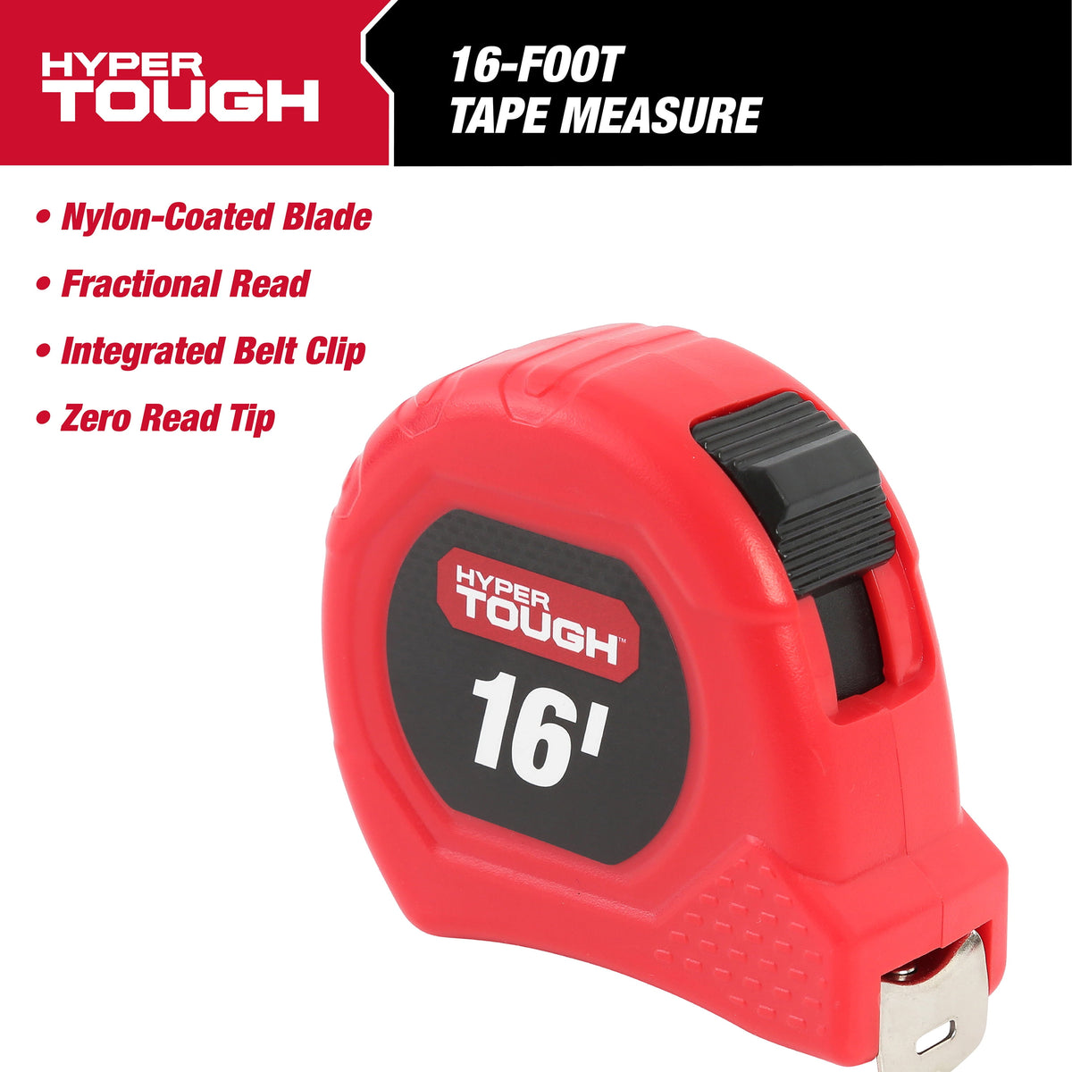 Tape Measure, 16 Ft, Nylon Coated Blade