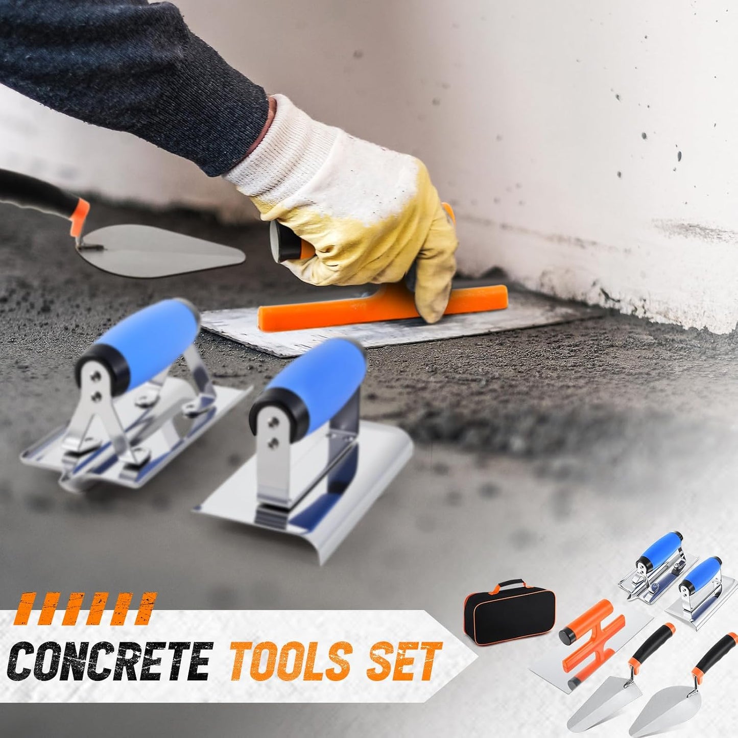 6 Pcs Masonry Tools Set, Cement Trowel Edger Groover with Bag