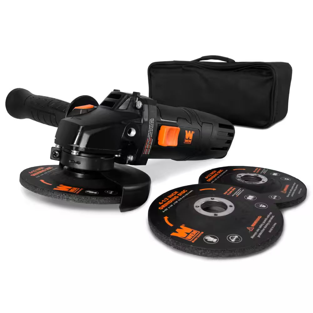 7.5 Amp Corded 4-1/2 In. Angle Grinder with Reversible Handle, 3 Grinding Discs and Carrying Case