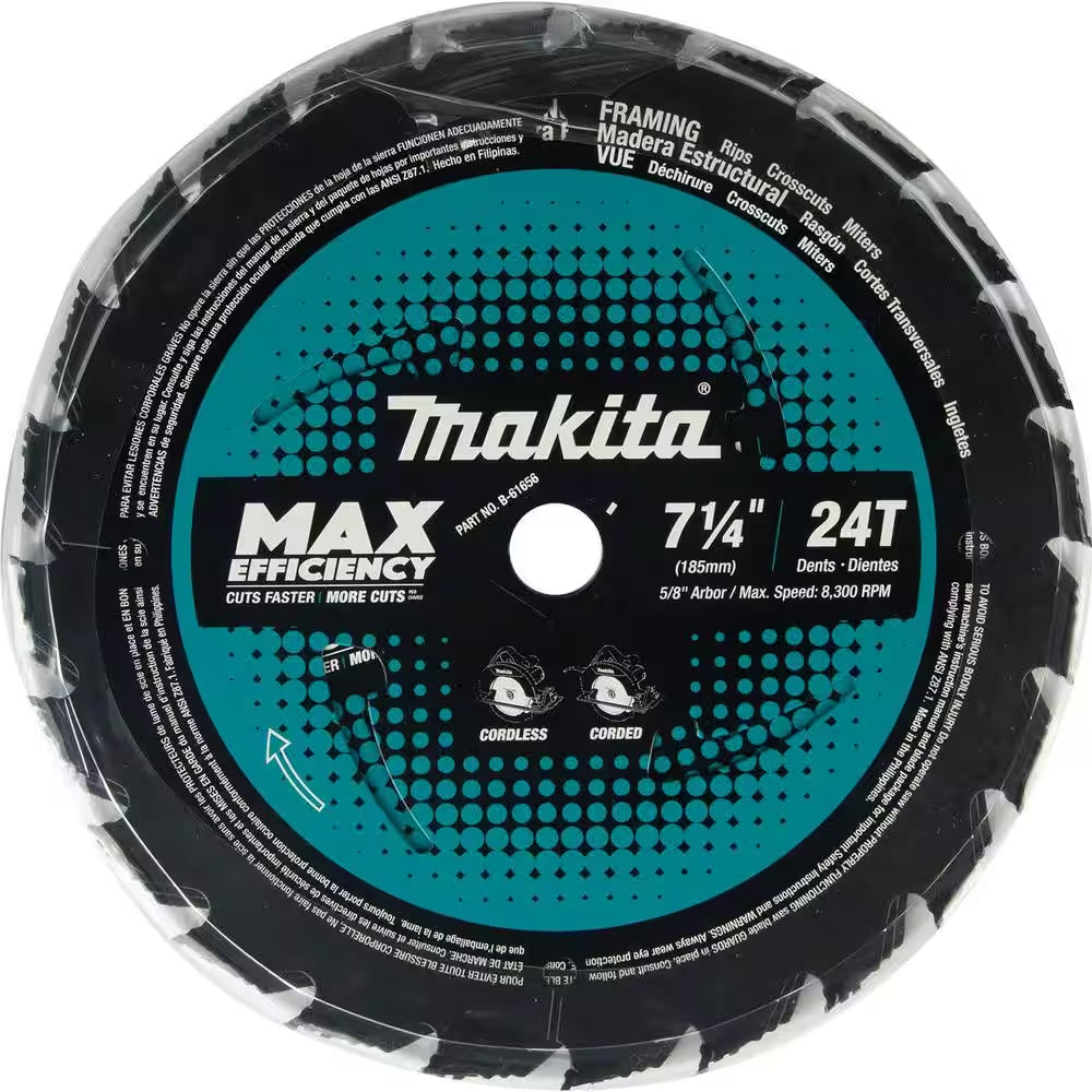 7-1/4 In. 24T Carbide-Tipped Max Efficiency Ultra-Thin Kerf Circular Saw Blade, Framing (3-Pack)