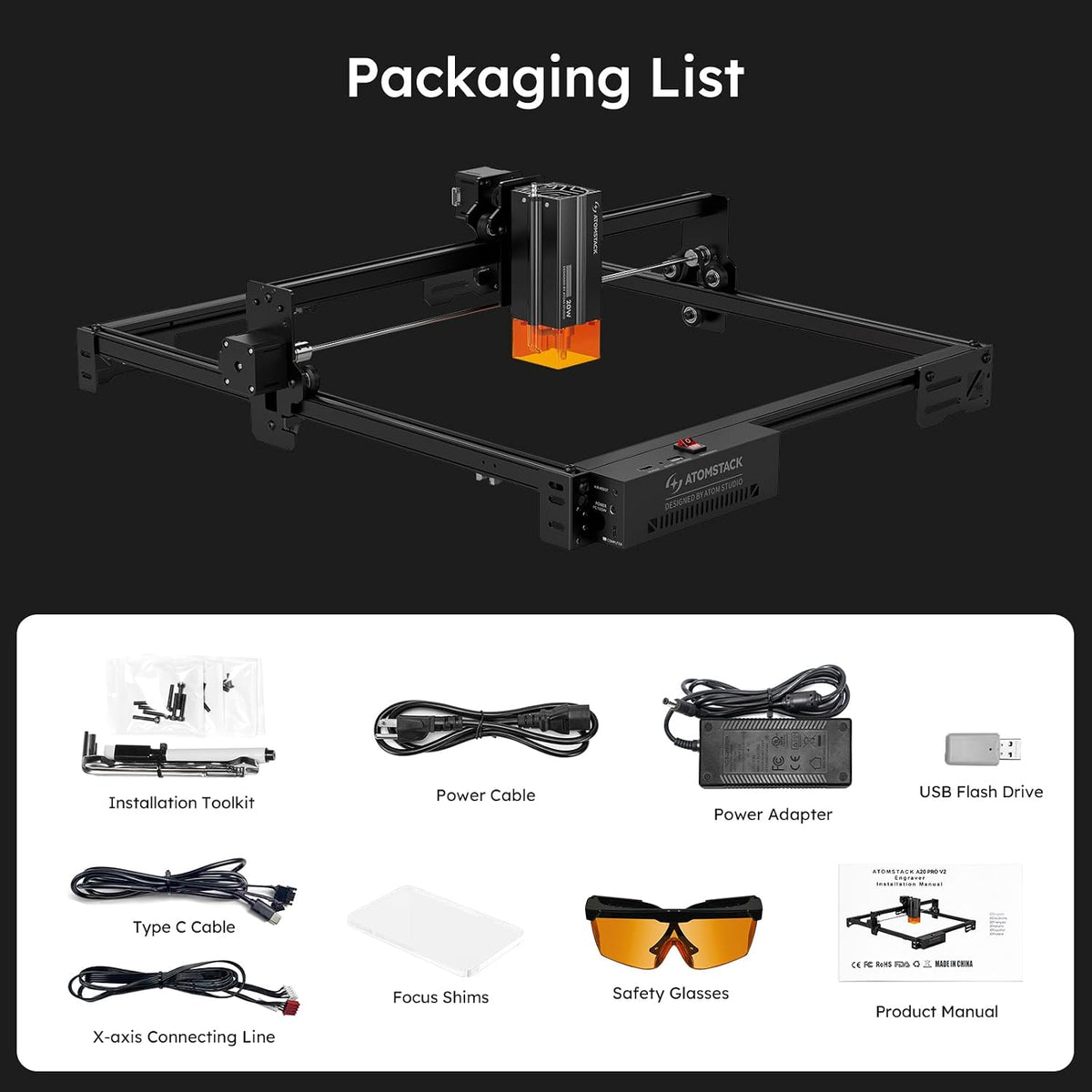 20W A20 PRO V2 Laser Engraver, 0.06Mm High Accuracy Laser Cutter for Wood, Metal, Acrylic and Glass, Professional DIY Laser Engraving Machine with Eye Protection
