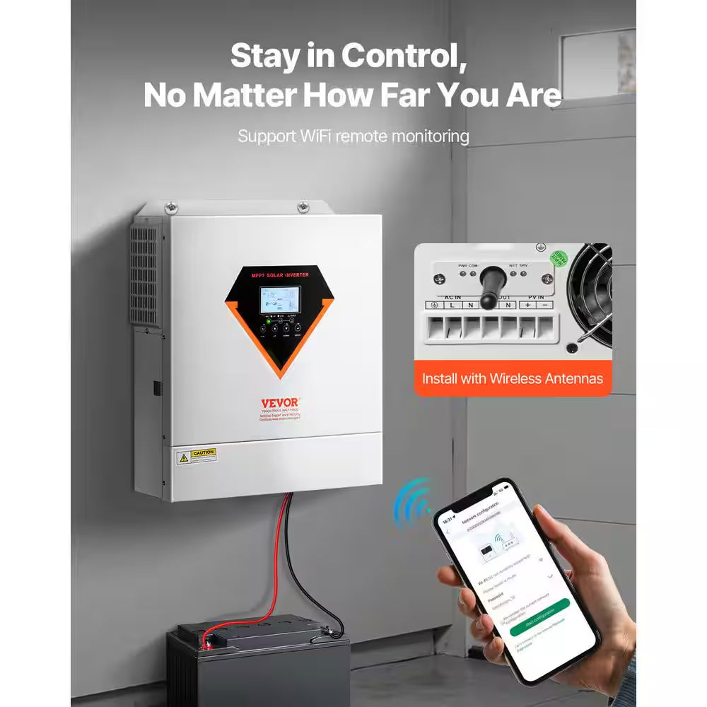 Hybrid Solar Inverter 3000-Watt All in One Sine Wave Power Inverter Charger Kit 24-Volt DC to 110/120-Volt AC Offgrid