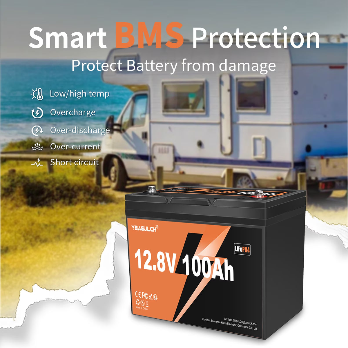 12.8V 100Ah Mini Lifepo4 Lithium Battery Built-In 100A BMS 1.28Kwh 10-Year Lifespan Rechargeable Battery 6000 Deep Cycles Perfect for RV Trolling Motor Marine Solar