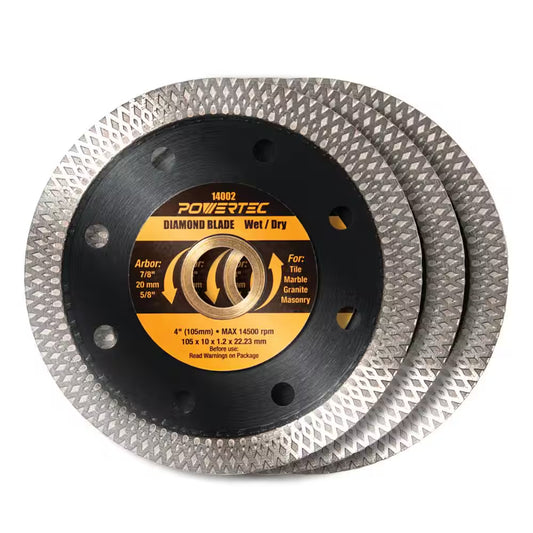 4 In. Turbo Mesh Rim, Super Thin Diamond Saw Blades for Handheld Tile Saw and Angle Grinder (3-Pack)