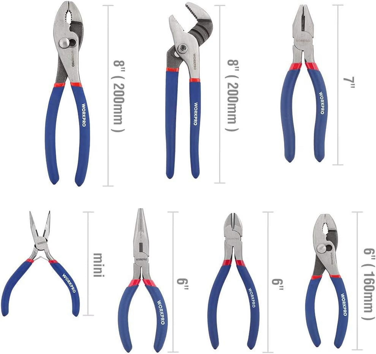 7-Piece Pliers Set with Groove Joint, Long Nose, Slip Joint, Linesman, and Diagonal Pliers for DIY & Home Use