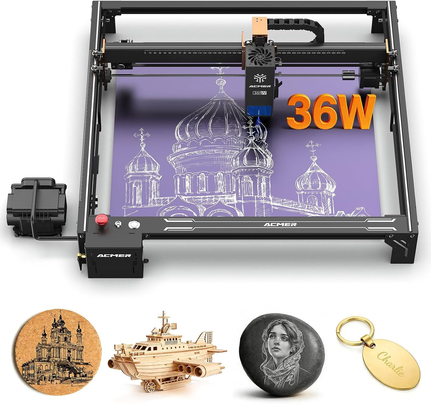 S2 Pro 36W Laser Engraver, Diode Lazer Machine with 30L Air Assist