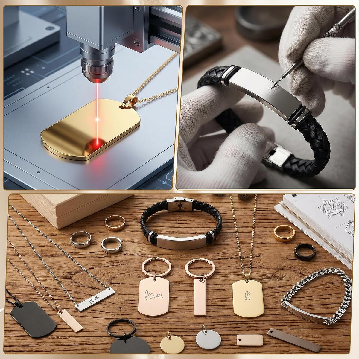 194PCS Laser Engraving Blanks Kit Include 52PCS Laser Engraver Blank Materials,Jewelry Making Laser Engraver for All Laser Engravers with Necklace,Bracelet,Ring,Keychain,Laser Marking Paper
