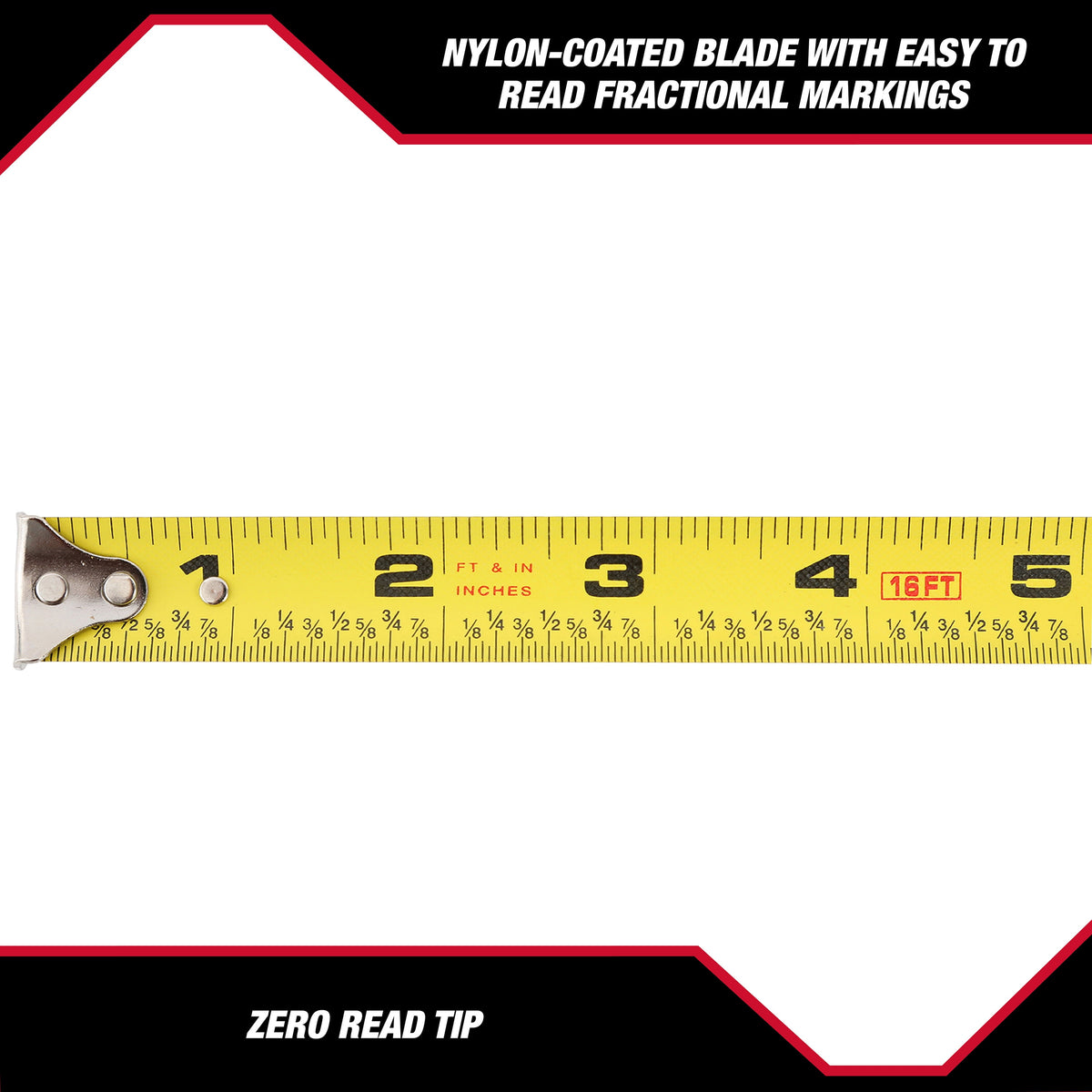 Tape Measure, 16 Ft, Nylon Coated Blade