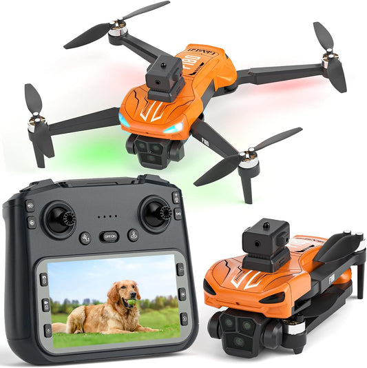 F180 Drones with 4K Camera Adults 4.5" LCD RC Screen, Follow Me Professional Drone GPS Auto Return Home, 5Ghz FPV Real-Time RC Quadcopter Dron for Beginner, SD Card, Long Flight Time under 249G