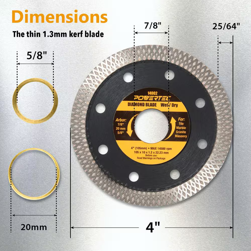 4 In. Turbo Mesh Rim, Super Thin Diamond Saw Blades for Handheld Tile Saw and Angle Grinder (3-Pack)