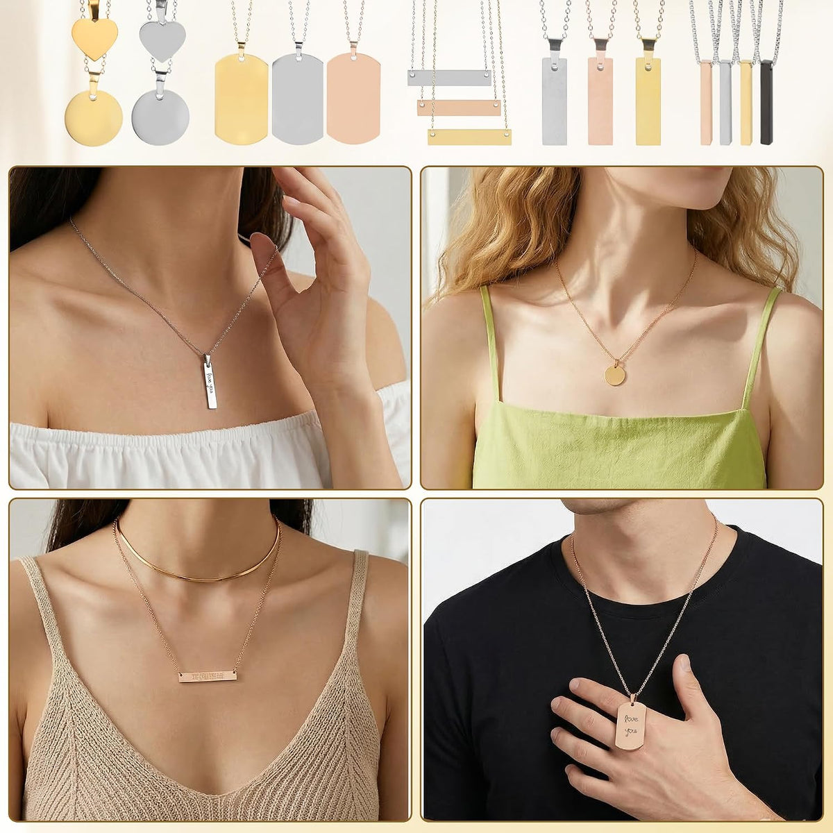 194PCS Laser Engraving Blanks Kit Include 52PCS Laser Engraver Blank Materials,Jewelry Making Laser Engraver for All Laser Engravers with Necklace,Bracelet,Ring,Keychain,Laser Marking Paper