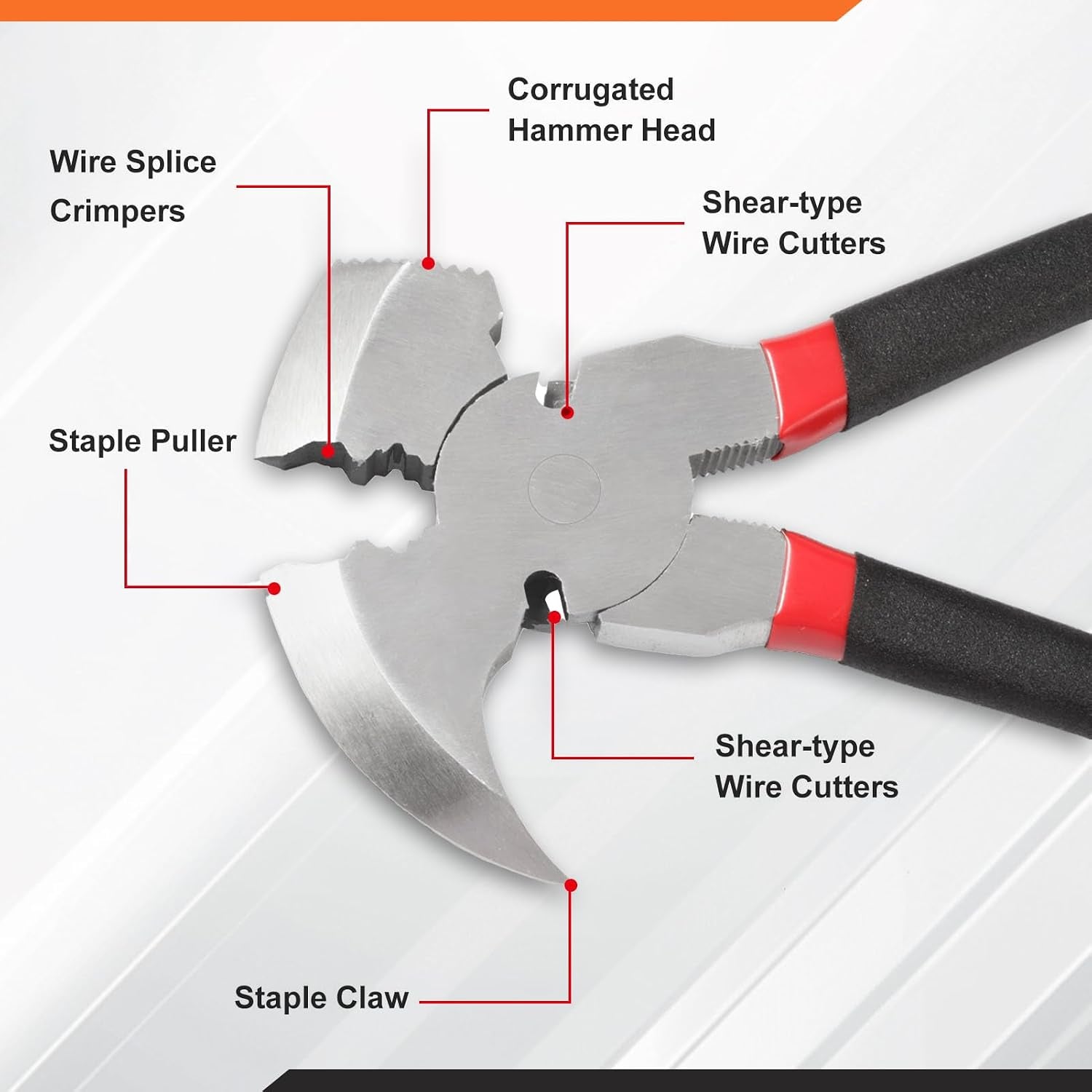 10.5 Inch Fencing Pliers Staple Puller Fence Solid Joint Pliers Fence Pliers Fencing Pliers Fence Tool Pliers Heavy Duty Fence Pliers Multi Purpose Fence Tool Fencing Pliers with Hammer Head