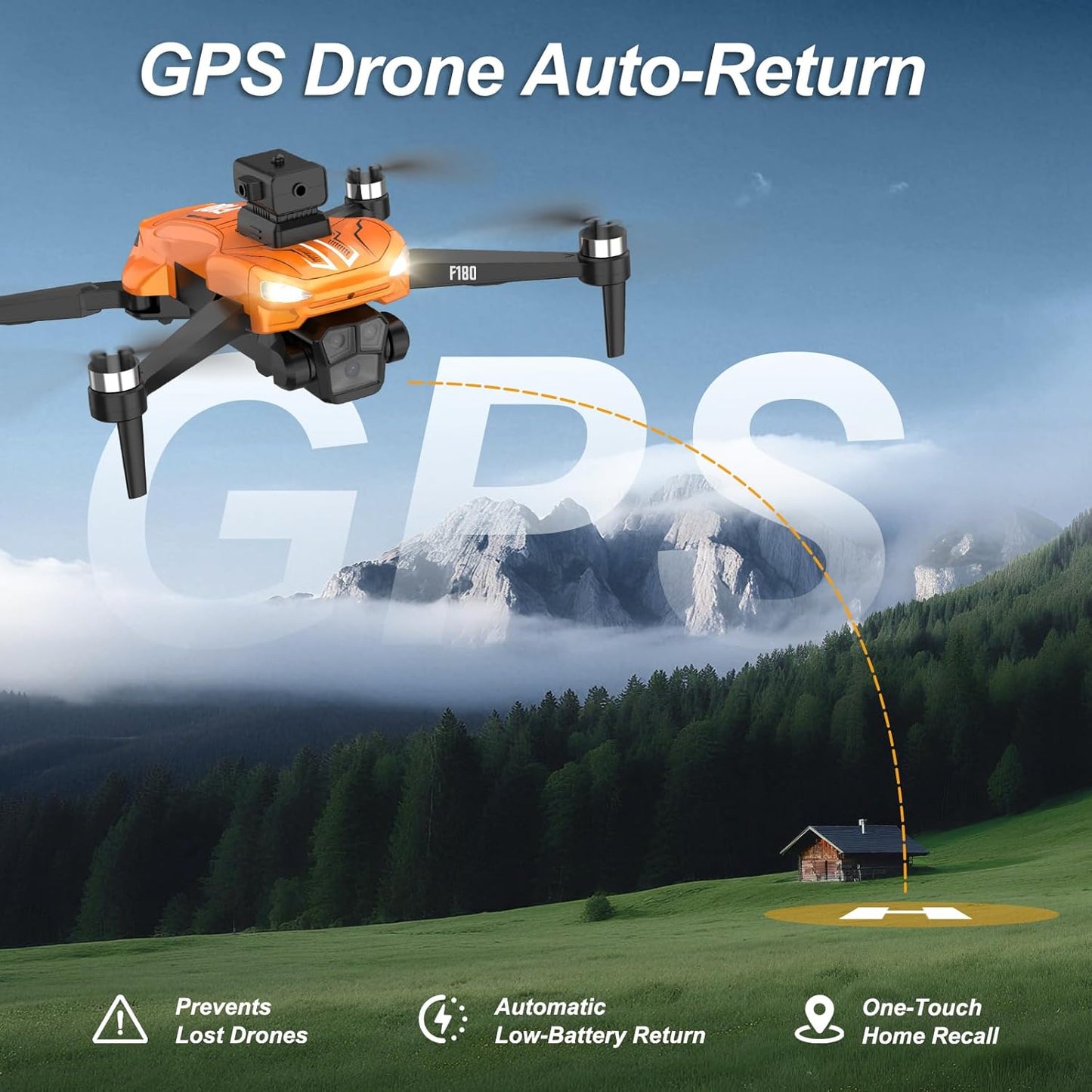 F180 Drones with 4K Camera Adults 4.5" LCD RC Screen, Follow Me Professional Drone GPS Auto Return Home, 5Ghz FPV Real-Time RC Quadcopter Dron for Beginner, SD Card, Long Flight Time under 249G