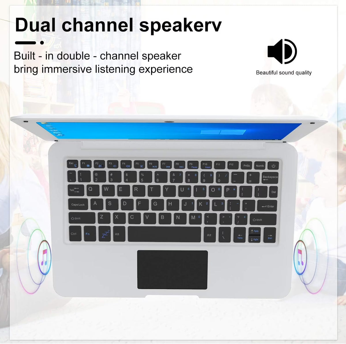 10.1" Inch Portable Kids Laptop Computer Powered by Linux-Android 12 OS, Bluetooth, Wi-Fi- White