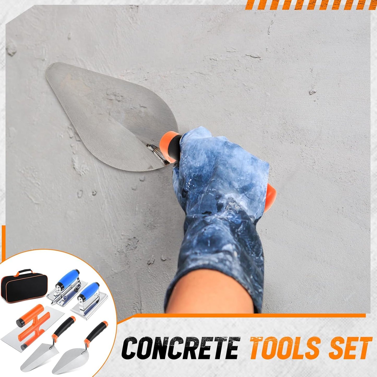 6 Pcs Masonry Tools Set, Cement Trowel Edger Groover with Bag