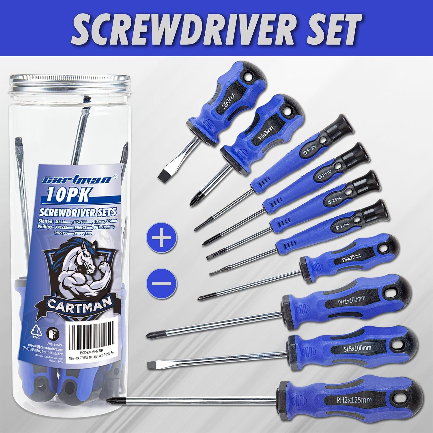 10-Piece Magnetic Screwdriver Set, Phillips and Flat Hand Tools Set