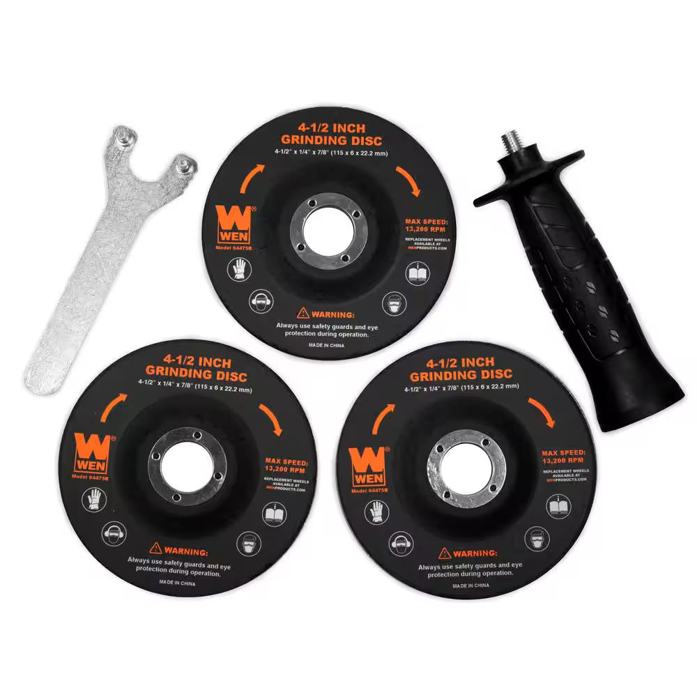 7.5 Amp Corded 4-1/2 In. Angle Grinder with Reversible Handle, 3 Grinding Discs and Carrying Case