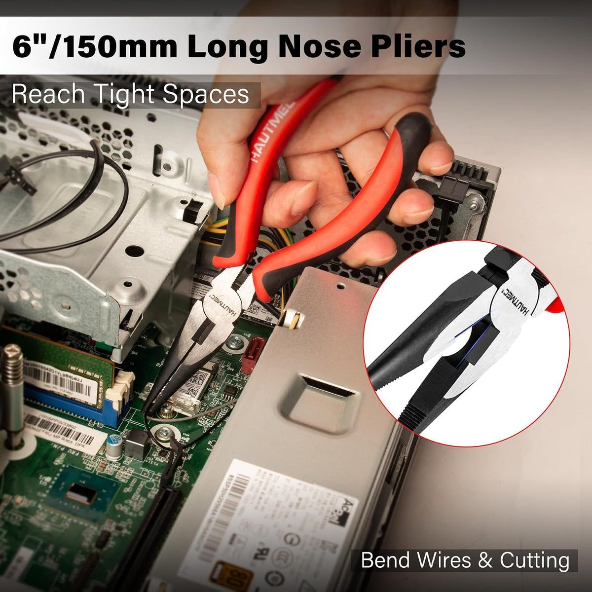 5PCS Pliers Set with Bi-Material, Including 6" Slip-Joint, Long Nose, Diagonal Cutters, 7" Linesman Plier, 8" Groove Joint Pliers, for Home Maintenance, Basic Repair & DIY，HTPTM25035-N3