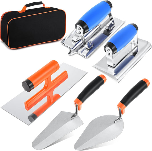 6 Pcs Masonry Tools Set, Cement Trowel Edger Groover with Bag