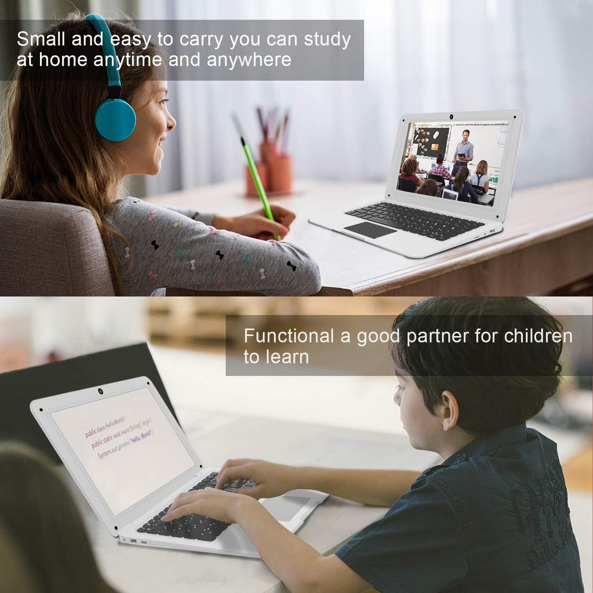 10.1" Inch Portable Kids Laptop Computer Powered by Linux-Android 12 OS, Bluetooth, Wi-Fi- White
