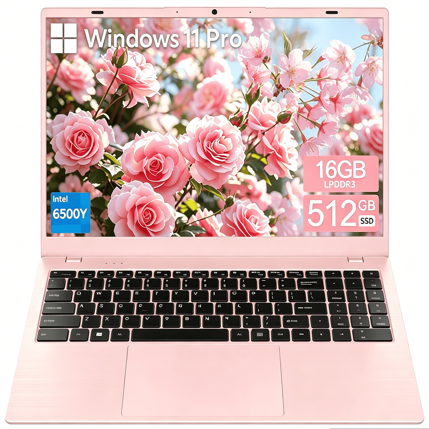 15.6" Pink Laptop Computer, 16GB RAM 512GB SSD, Intel 6500Y (Up to 3.4Ghz) with Office 2024, Windows 11 Pro Laptop, IPS FHD Display, Notebook PC for Business, Student, Office