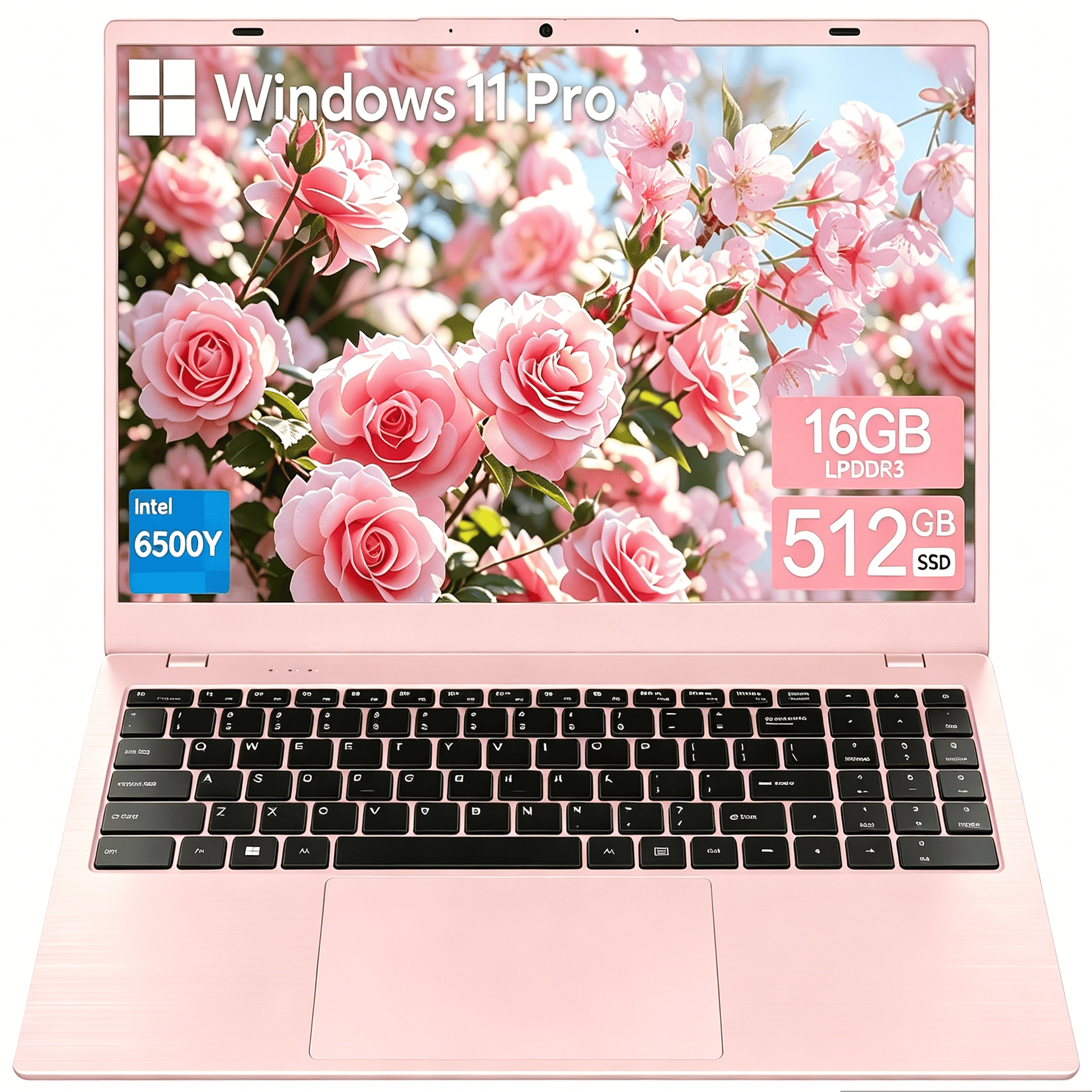 15.6" Pink Laptop Computer, 16GB RAM 512GB SSD, Intel 6500Y (Up to 3.4Ghz) with Office 2024, Windows 11 Pro Laptop, IPS FHD Display, Notebook PC for Business, Student, Office