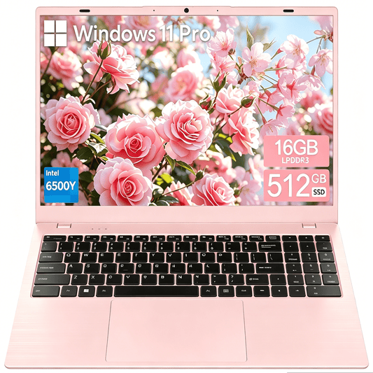 15.6" Pink Laptop Computer, 16GB RAM 512GB SSD, Intel 6500Y (Up to 3.4Ghz) with Office 2024, Windows 11 Pro Laptop, IPS FHD Display, Notebook PC for Business, Student, Office