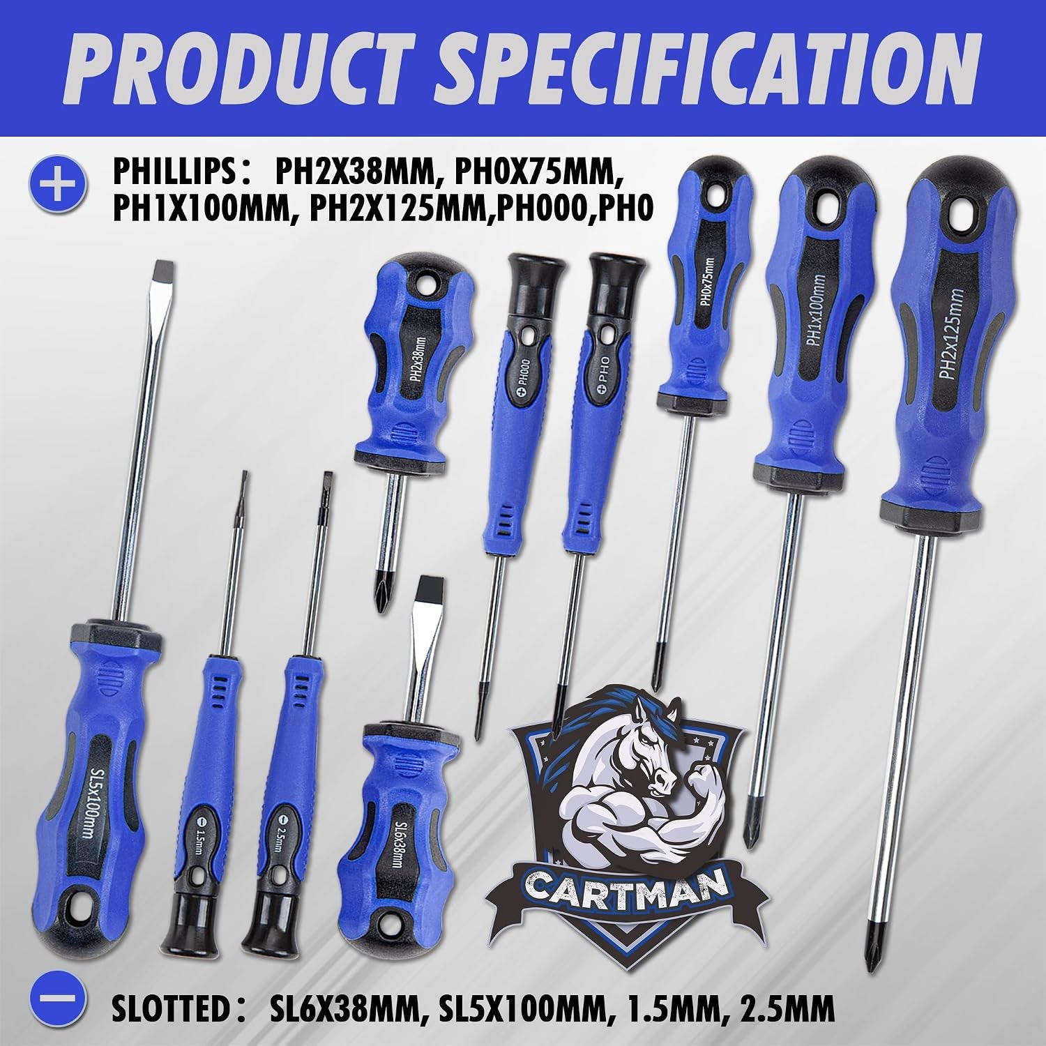 10-Piece Magnetic Screwdriver Set, Phillips and Flat Hand Tools Set