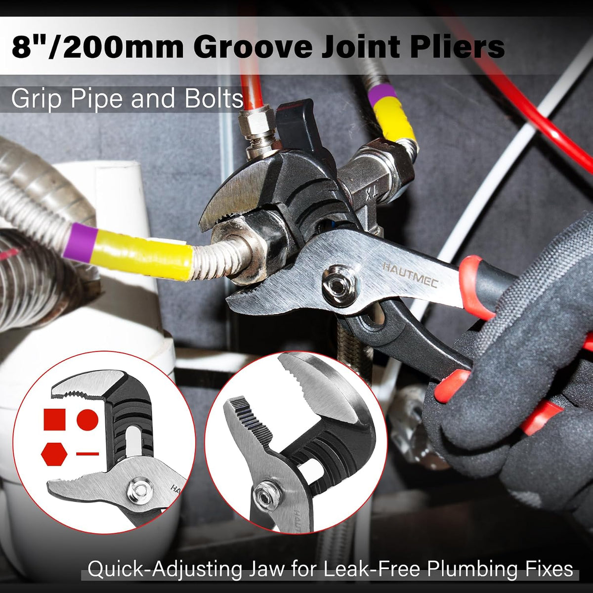 5PCS Pliers Set with Bi-Material, Including 6" Slip-Joint, Long Nose, Diagonal Cutters, 7" Linesman Plier, 8" Groove Joint Pliers, for Home Maintenance, Basic Repair & DIY，HTPTM25035-N3