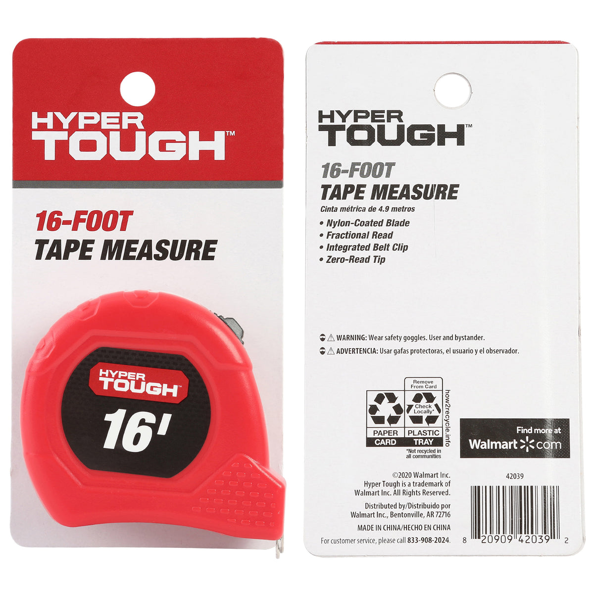 Tape Measure, 16 Ft, Nylon Coated Blade
